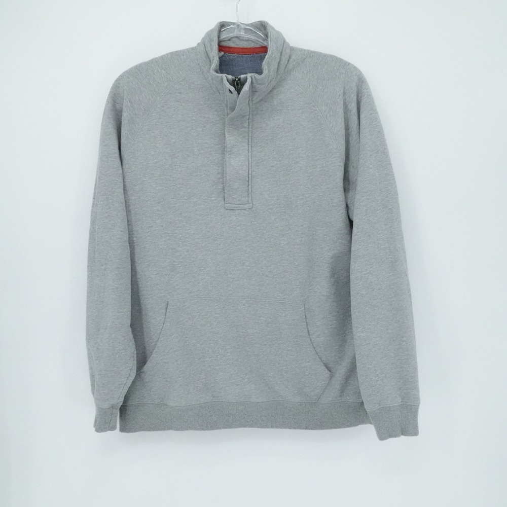 L.L.Bean Pullover Mens Large Gray‎ 1/4 Zip Snap Kangaroo Pocket Casual Outdoor
